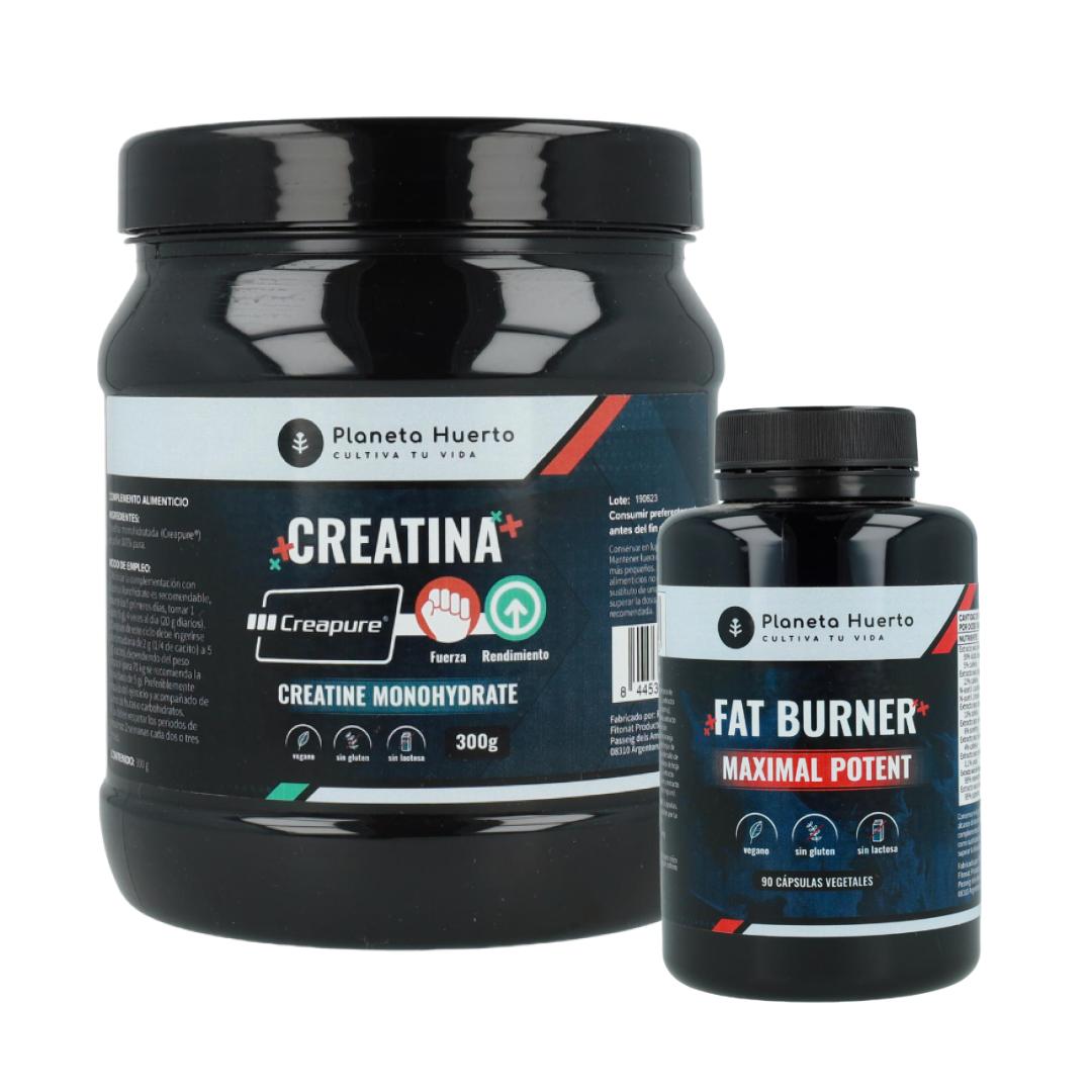 Pack rendimiento muscular: Creatina Creapure 300 g + Fat Burner 90 caps