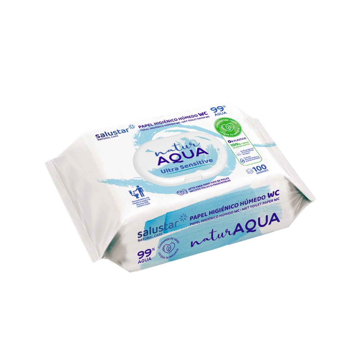 Papel higiénico húmedo Natur Aqua 100 uds