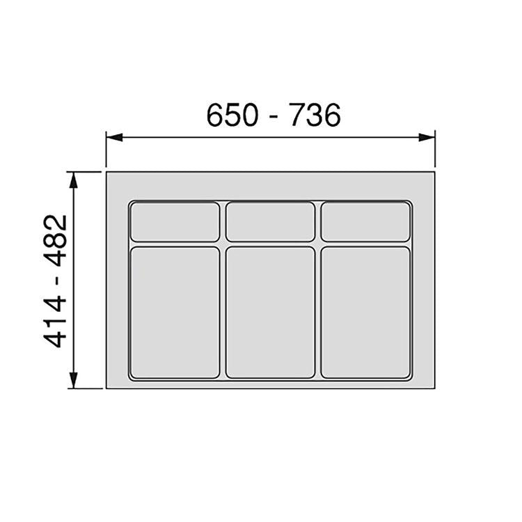 Emuca Base para contenedores cajón cocina, módulo 600 mm, Plástico, Gris antracita