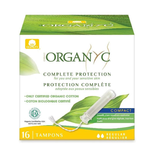 Tampones flujo Regular 100% Algodón Orgánico con aplicador compact Organyc 16 Uds