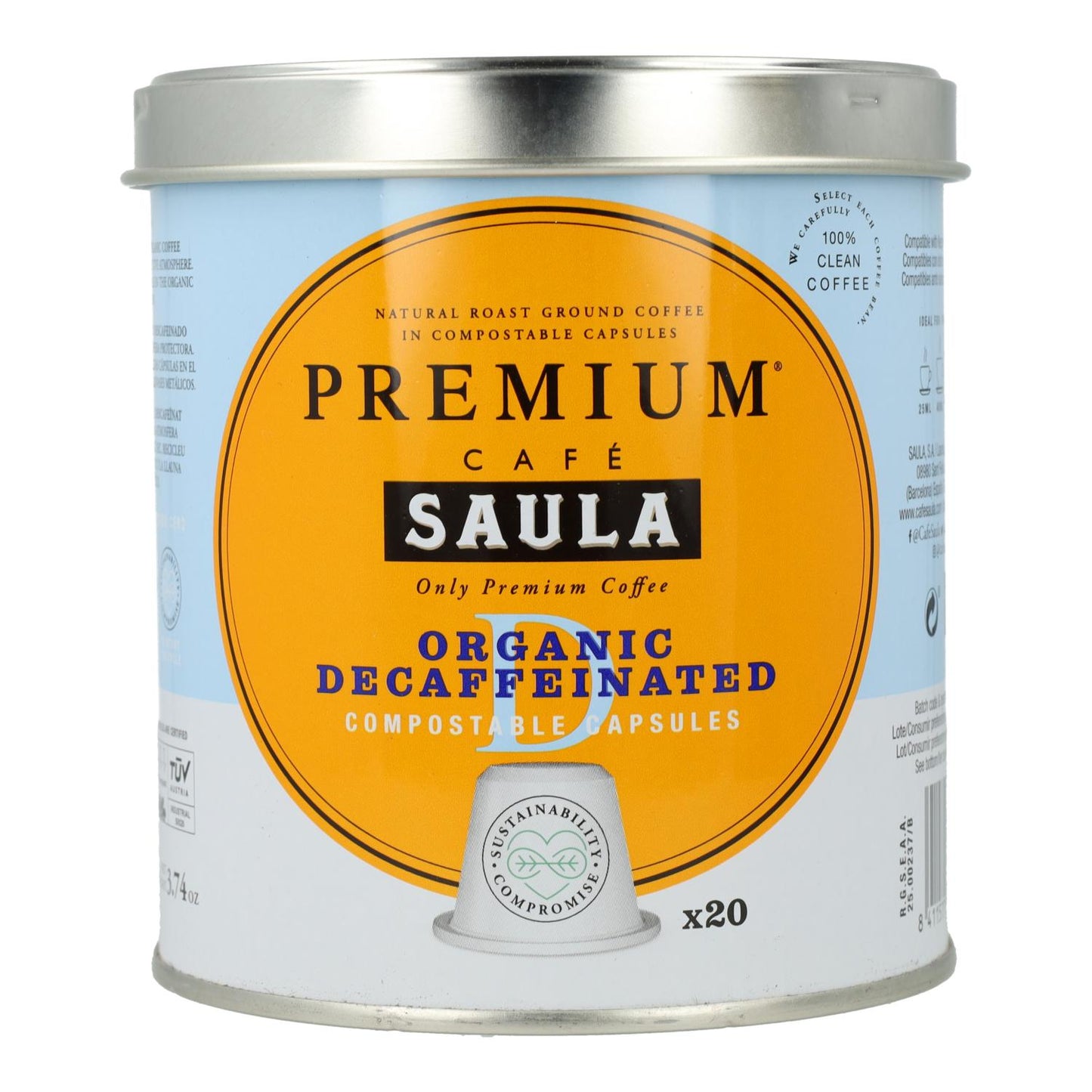 Café Descafeinado Ecológico Caps Compostables Saula 20uds