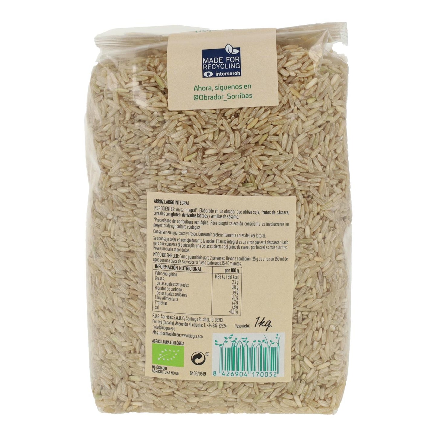 Arroz Integral Grano Largo Bio 500 g Biográ