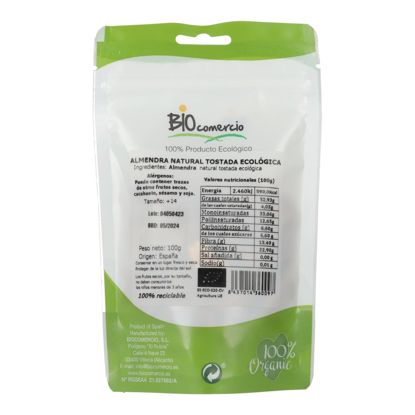 Almendra Tostada Piel Eco Biocomercio 100 g