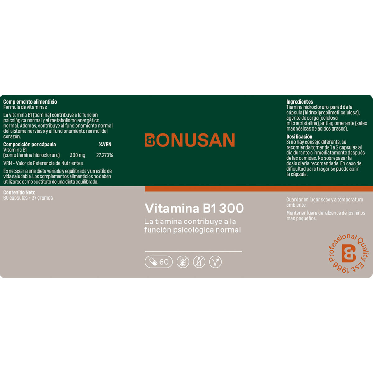 Vitamina B1 Tiamina Bonusan 60 Cápsulas Vegetales
