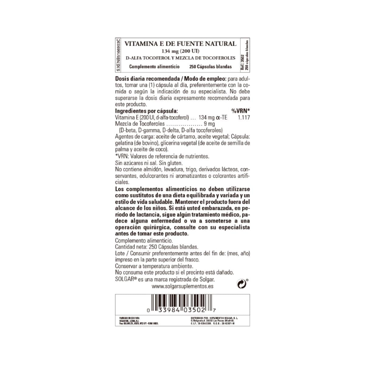 Vitamina E 200UI 134mg  50 cápsulas