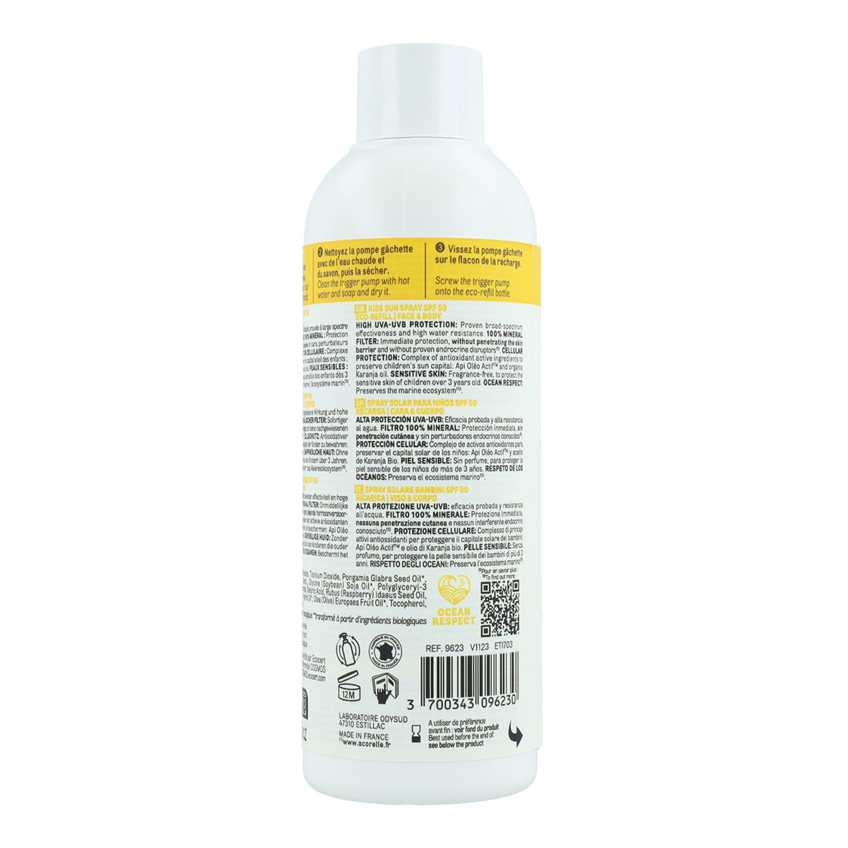 Recarga de spray solar alta protección para niños SPF50 Acorelle 150 ml