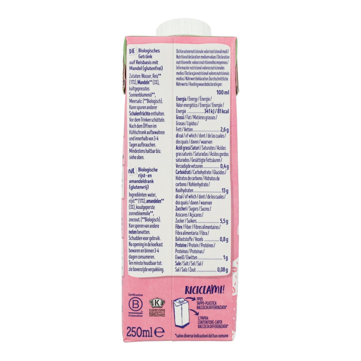 Pack 24 uds Bebida de Arroz y Almendras Bio Isola BIO 250 ml