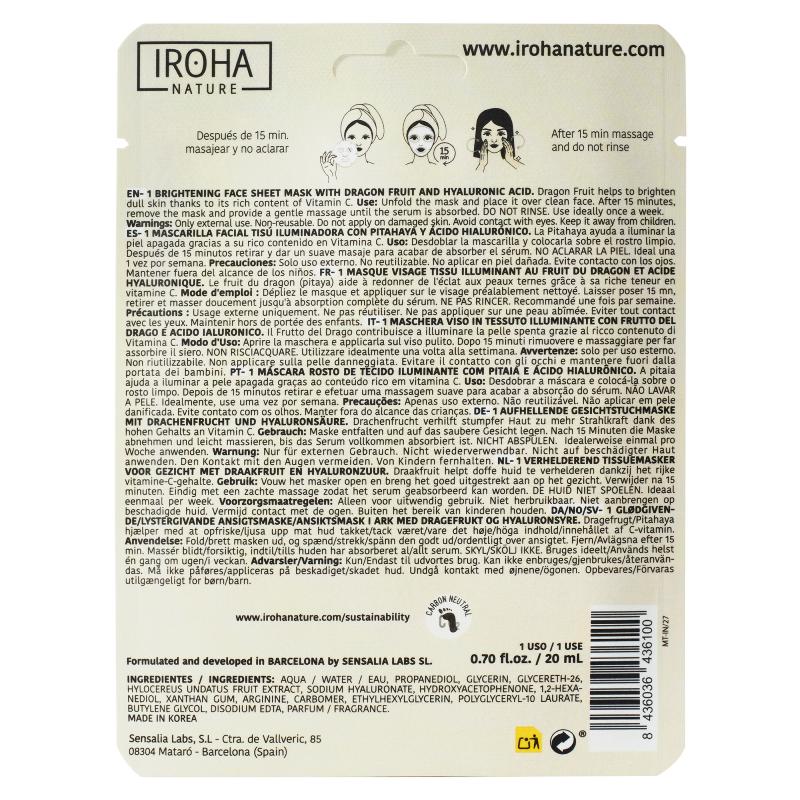 Mascarilla Facial Tisú Iluminadora con Pitahaya Iroha Nature 20 ml