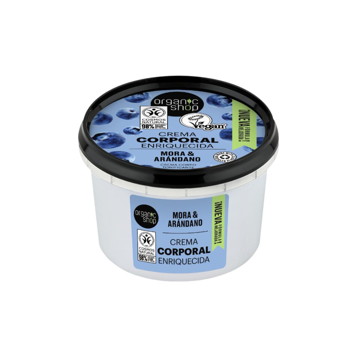 Crema corporal enriquecida mora y arándano, Organic Shop 250 ml