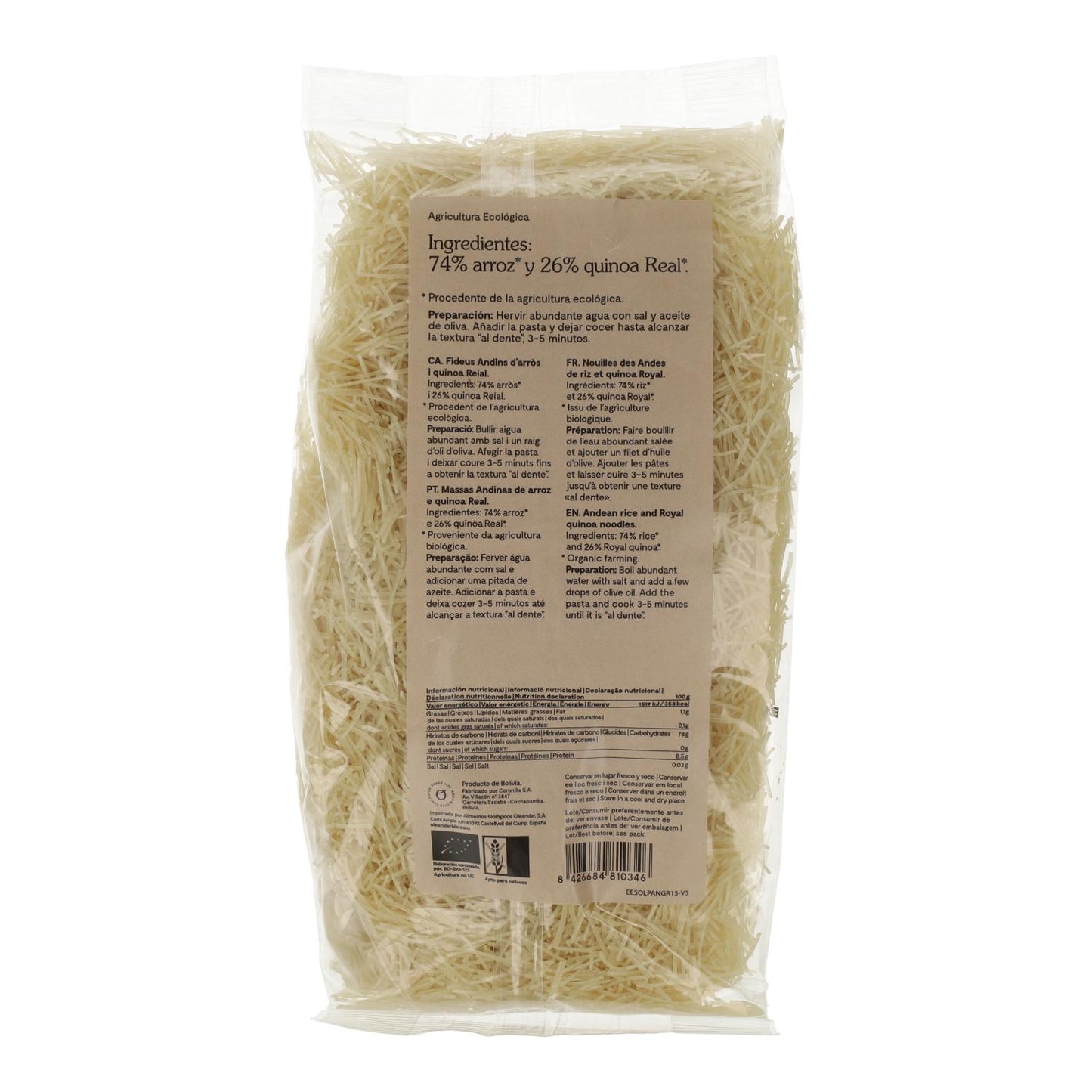 Fideos de Arroz y Quinoa Bio sin gluten Oleander 500 g