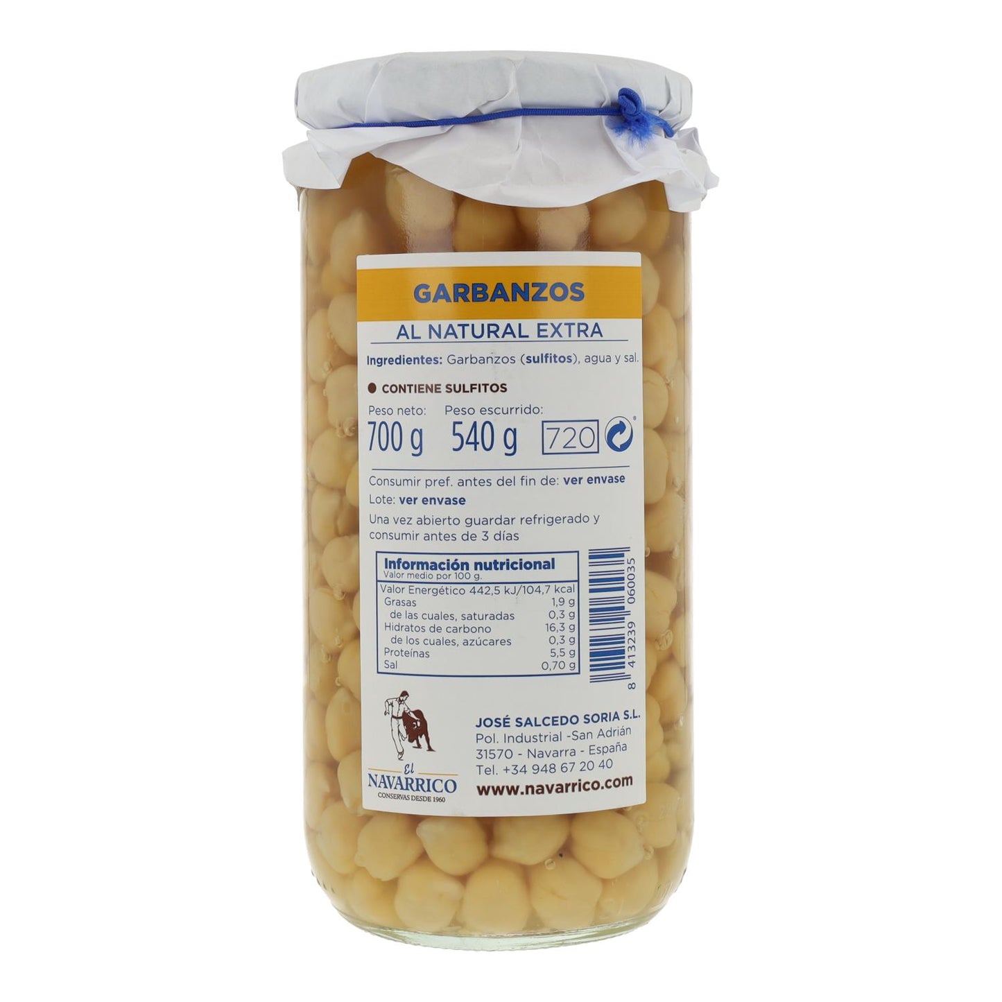 Garbanzos El Navarrico Frasco 720 ml