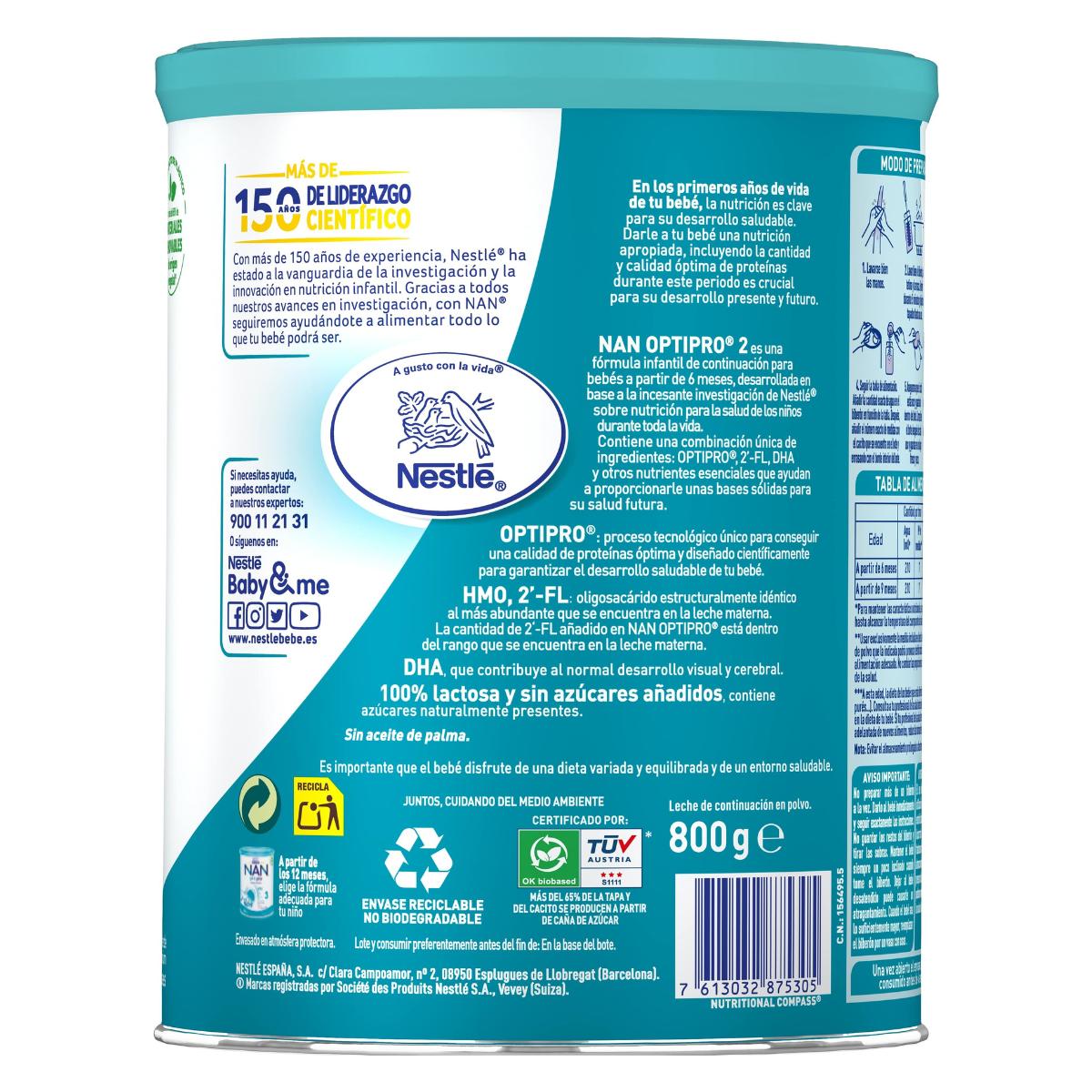 Nan Optipro 2 Leche de continuación a partir de 6 meses Nestlé 800 g