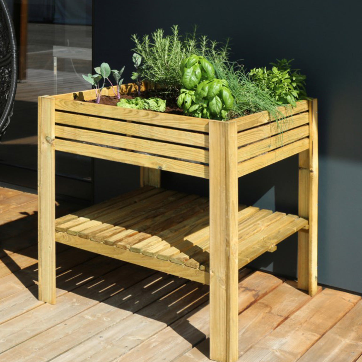 Huerto urbano elevado de madera Kub 80 cm 90 L