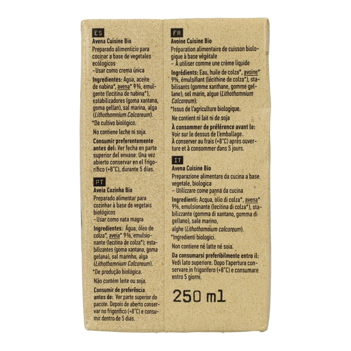 Crema de Avena Ligera Cuisine Oatly Bio, 250ml