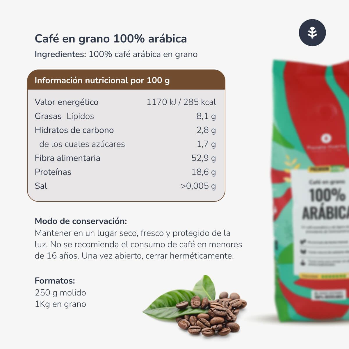 Café en grano Eco 100% Arábica Planeta Huerto 1 Kg
