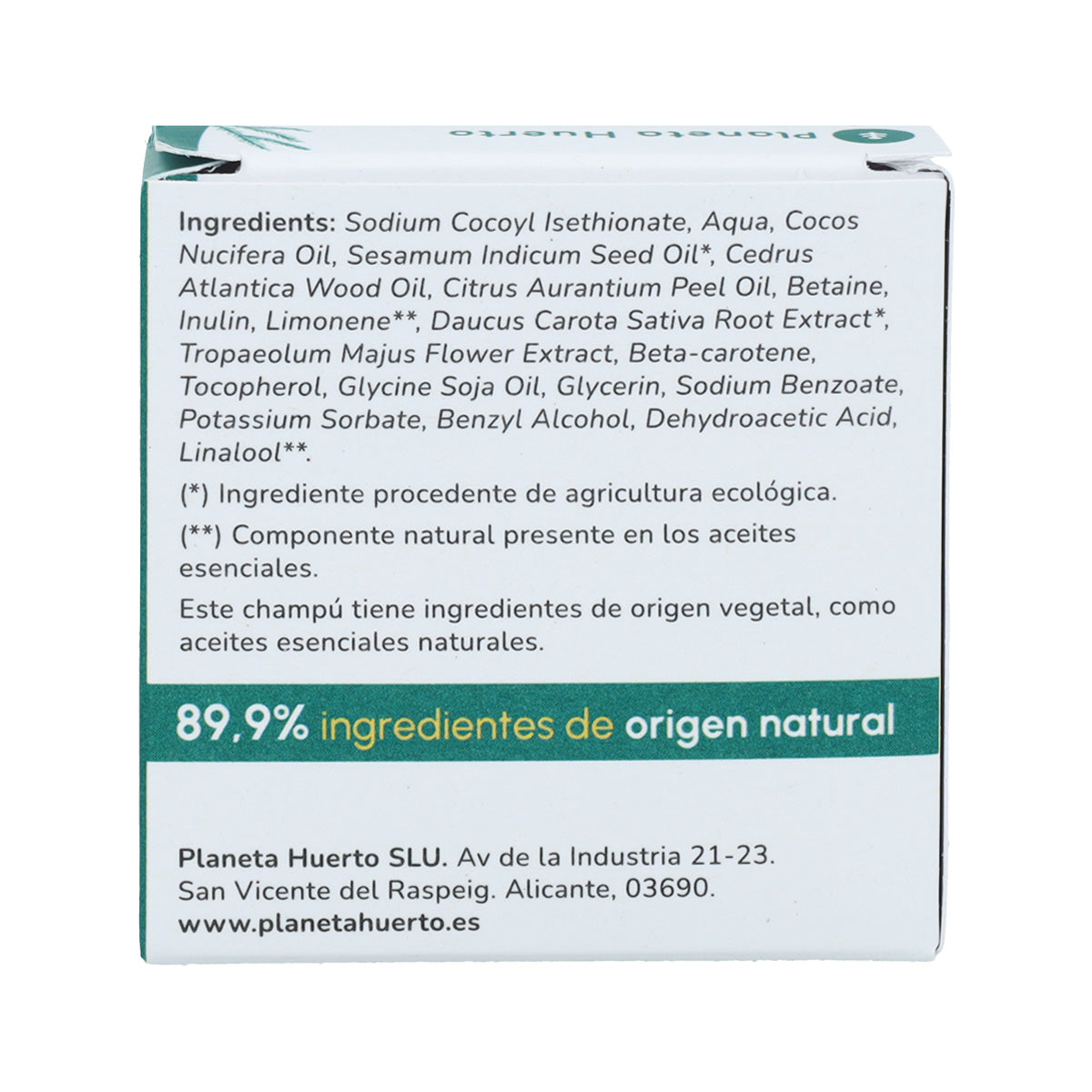 Champú sólido cabello normal Naranja y Cedro Planeta Huerto 85 gr