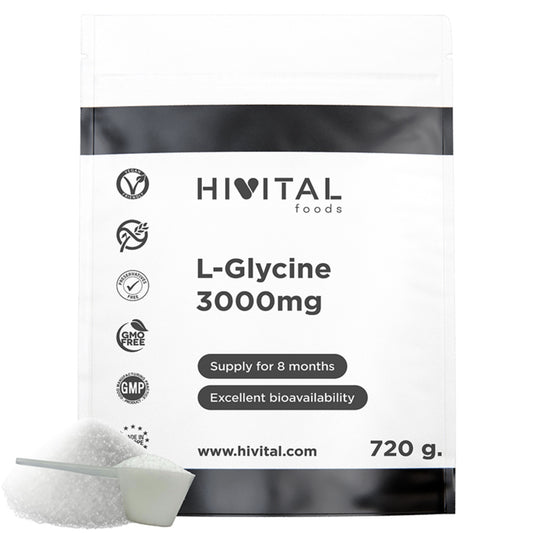 L-Glicina 3000 mg Hivital 720 gramos de polvo vegano