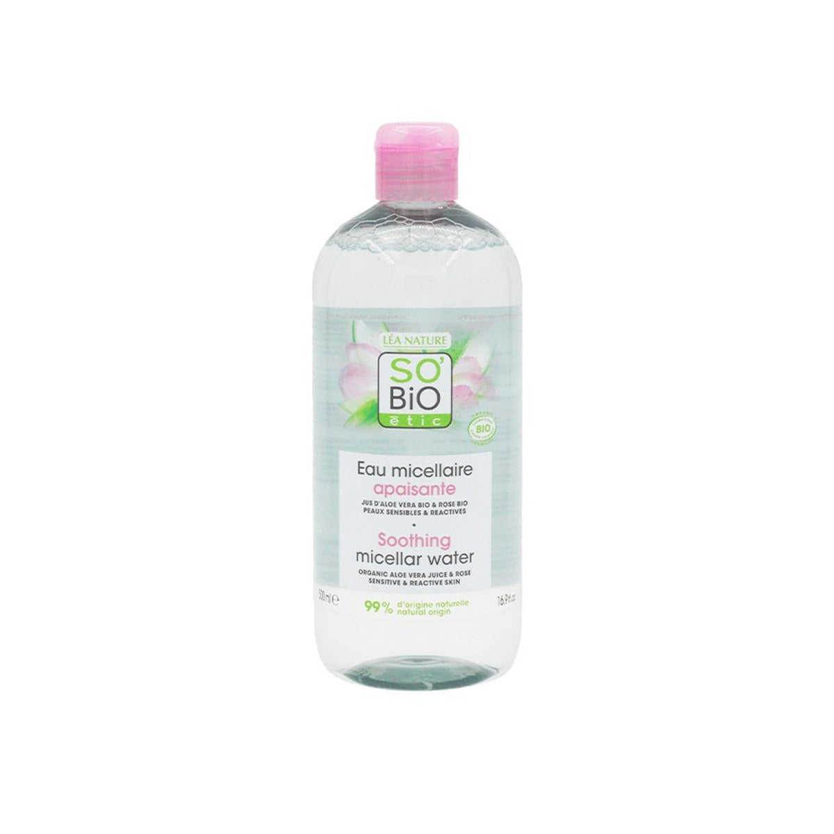Agua micelar calmante aloe vera & rosas bio Sobio 500 ml