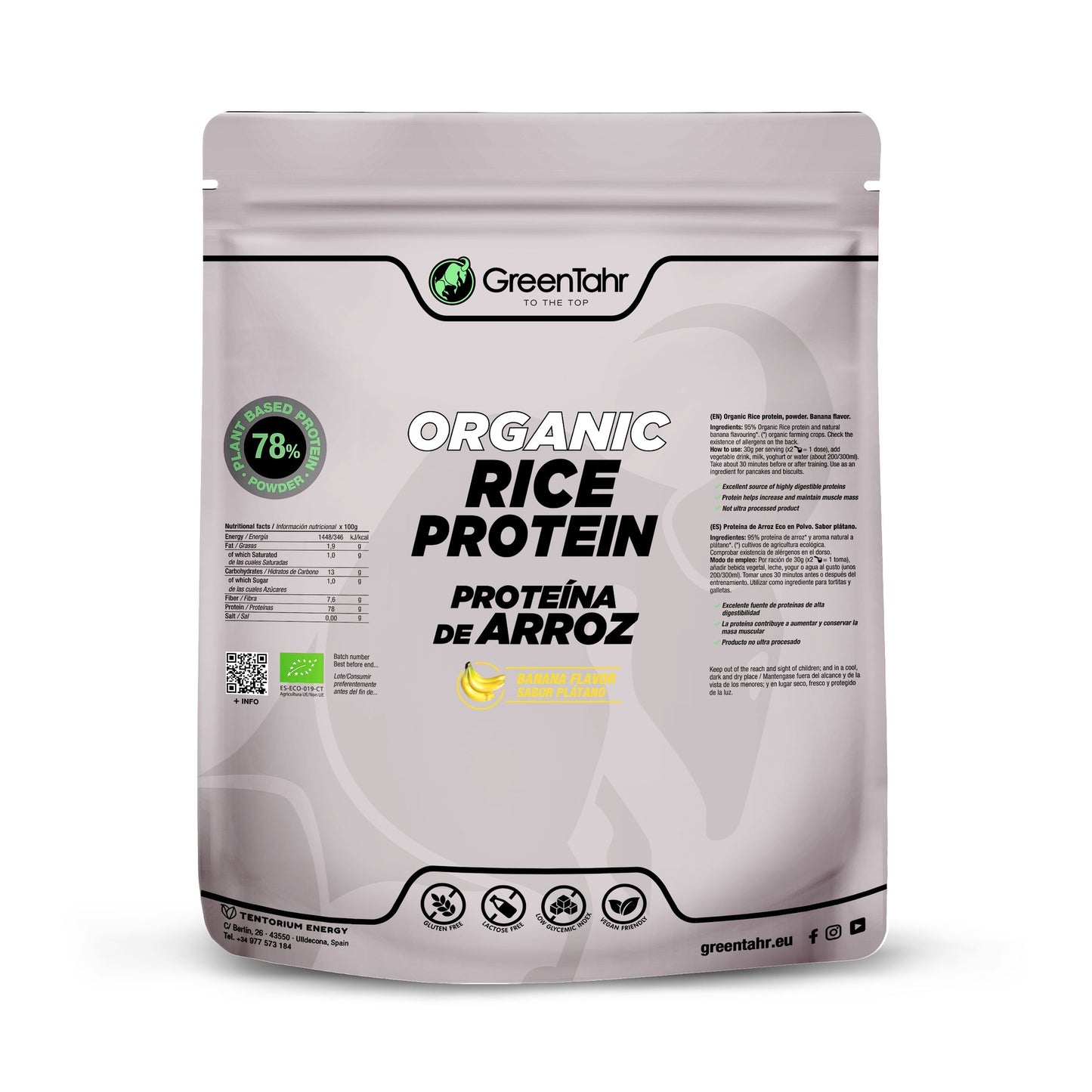 Proteína arroz ECO sabor banana Green Tahr 750g