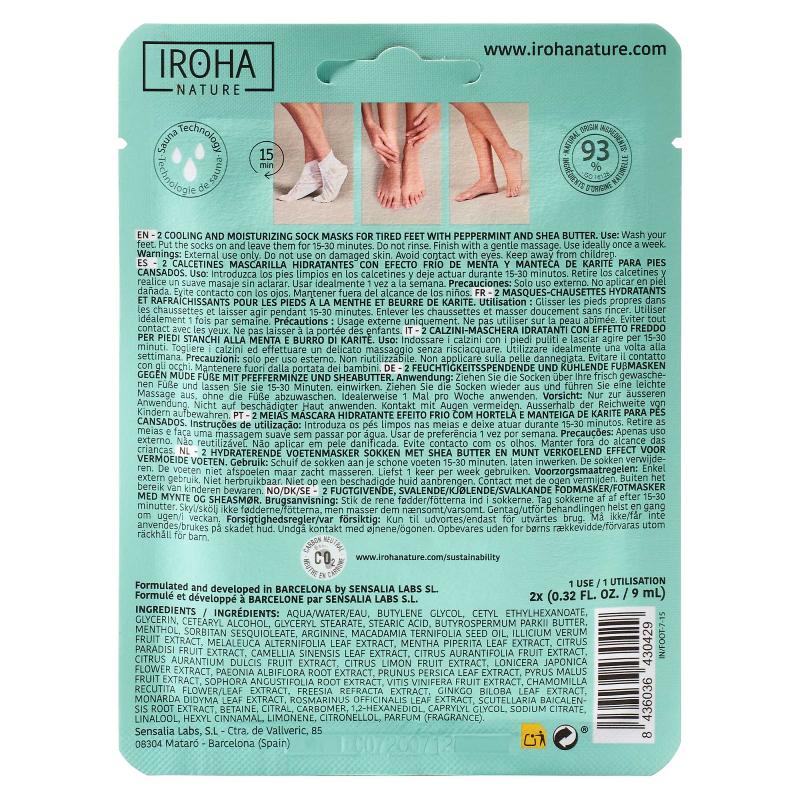 Calcetines Mascarilla Efecto Frío Hidratante Menta y Manteca de Karité Iroha Nature 2 x 9 ml