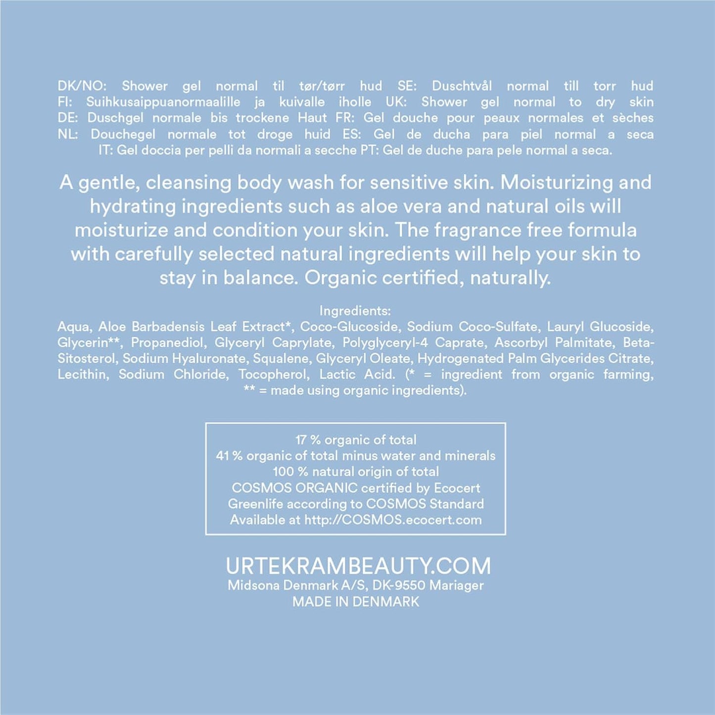 Gel de baño sin fragancia Urtekram 500 ml