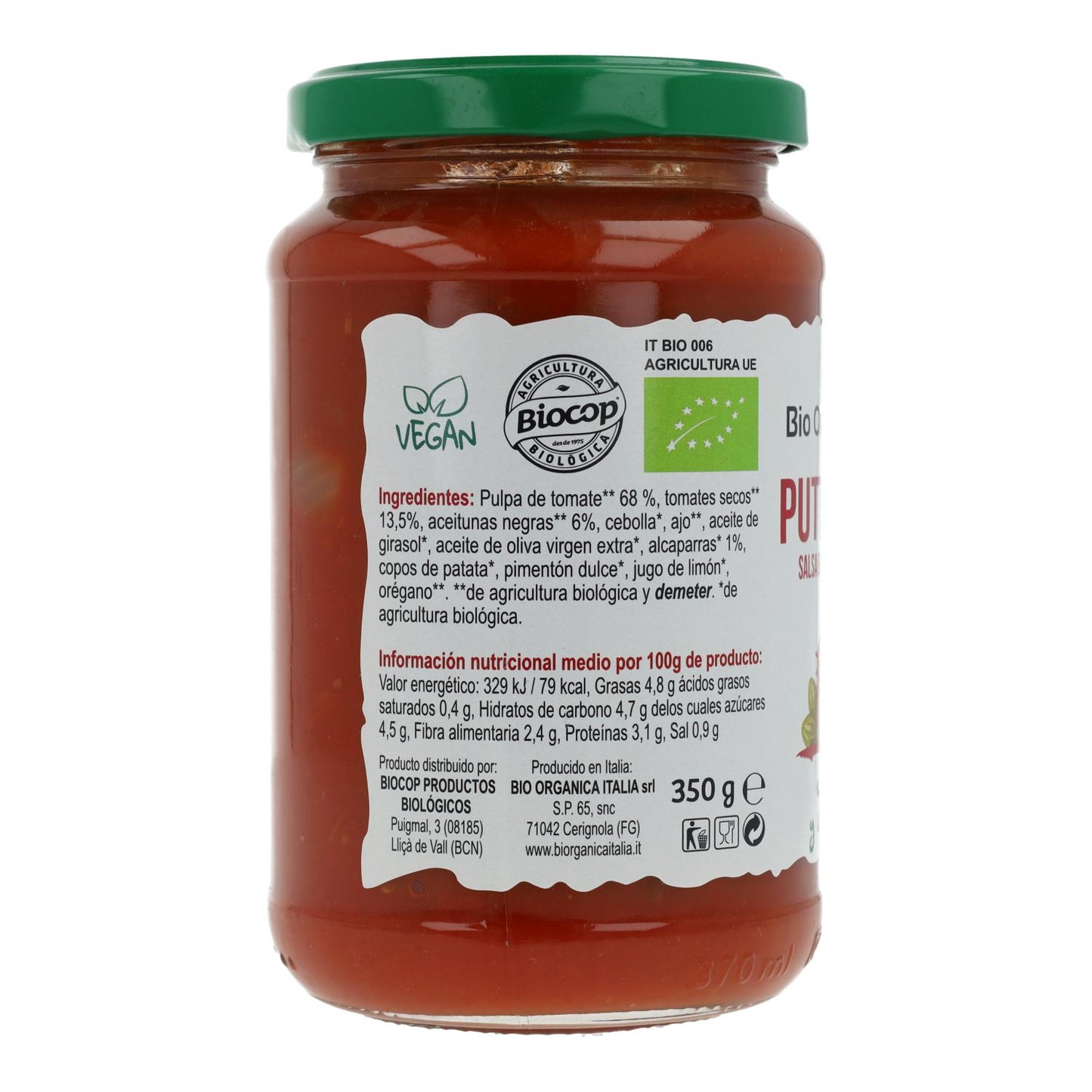 Salsa de Tomate Puttanesca con Olivas y Alcaparras Bio Demeter Organica Italia 325 ml