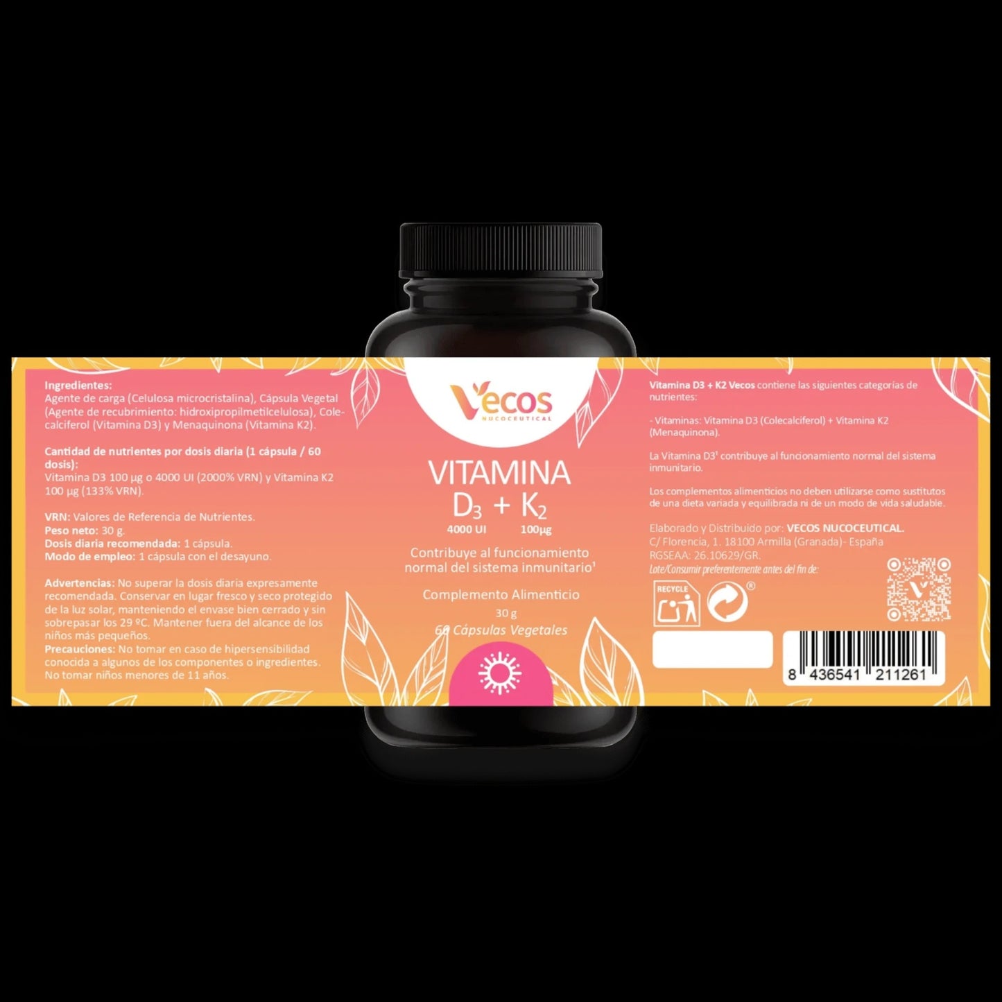 Vitamina D3 K2 Vecos 60 capsulas
