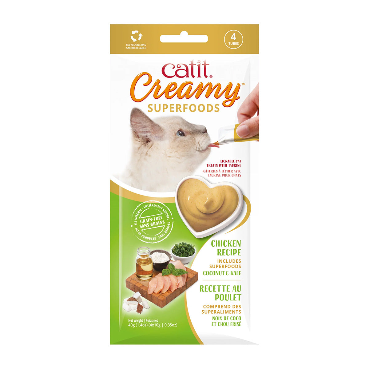 Snack con superalimentos para gatos de pollo, coco y kale Creamy Superfood 4 x 10 g Catit