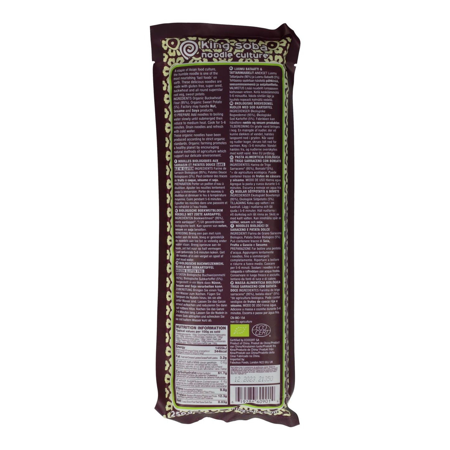 Fideos Noodles de Trigo Sarraceno y Boniato King Soba 250 g