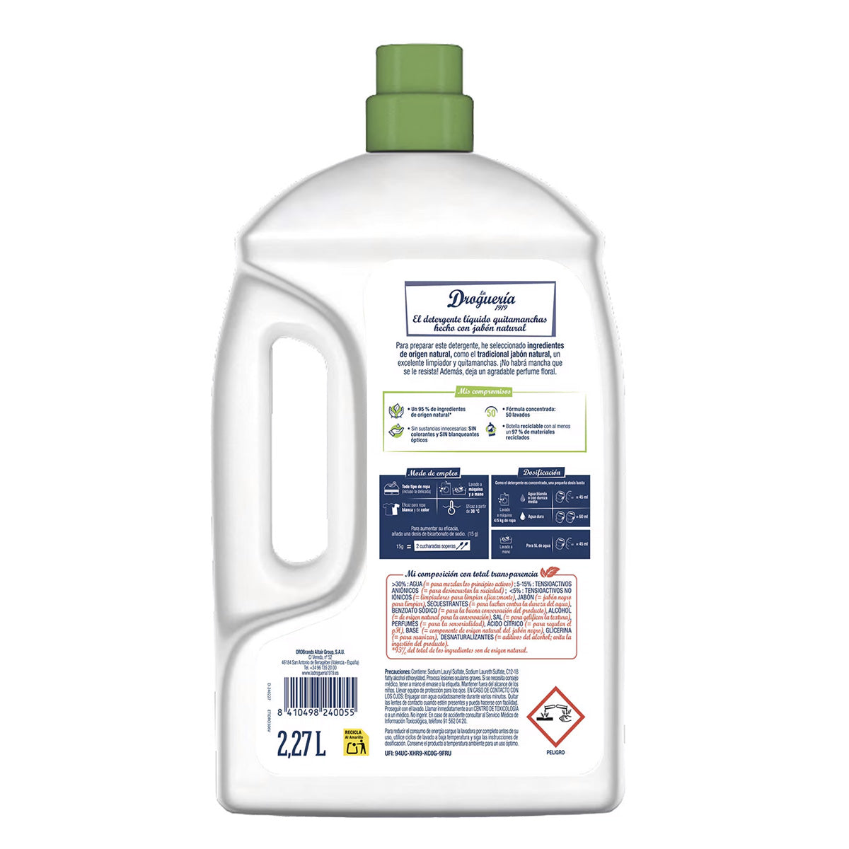 Detergente líquido con jabón natural aroma floral botella LA DROGUERIA 1919 50 dosis