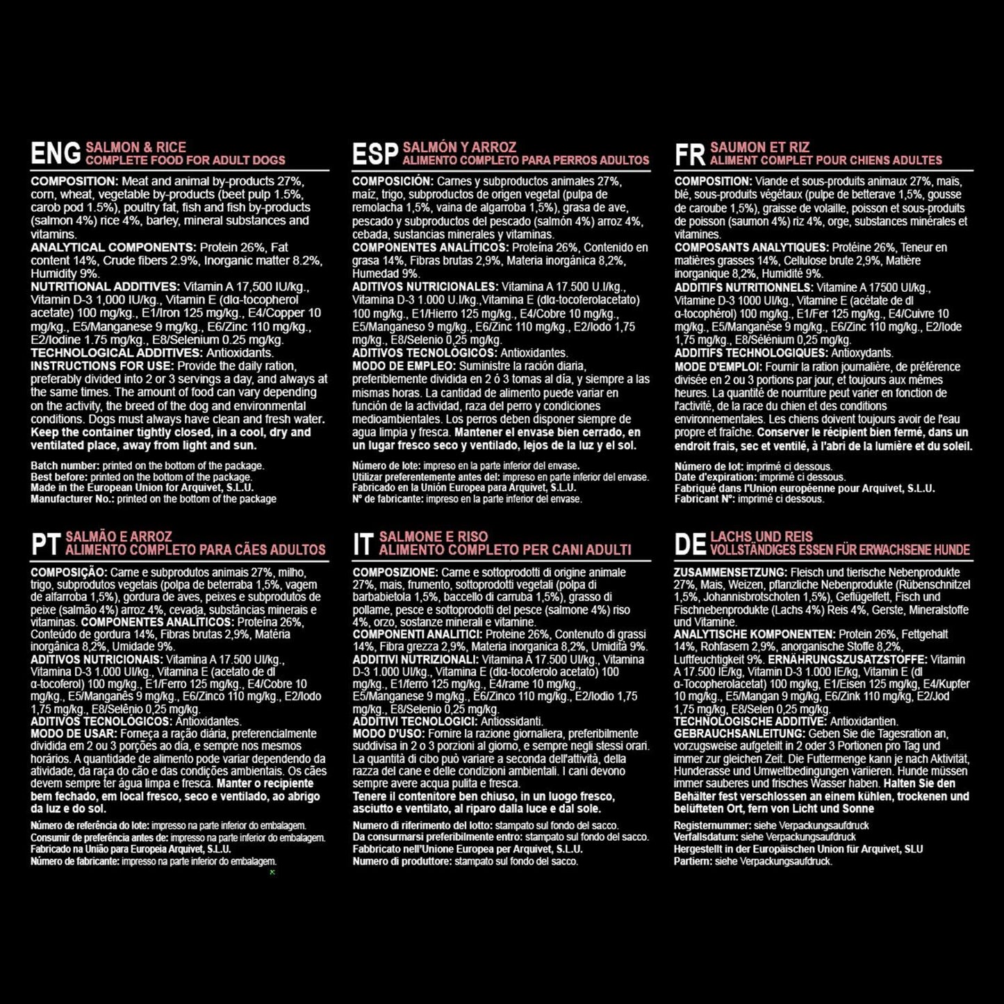 Pienso para perros  Original Salmón y arroz Arquivet 12 Kg 12 kg