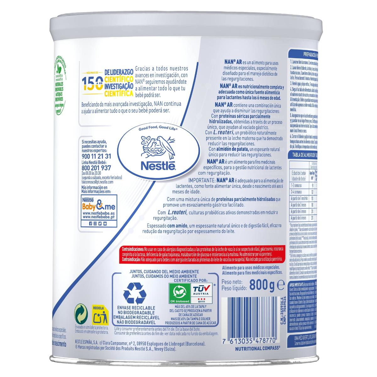 Nan Expertpro A.R. Alimento para lactantes con regurgitaciones Nestlé 800 g