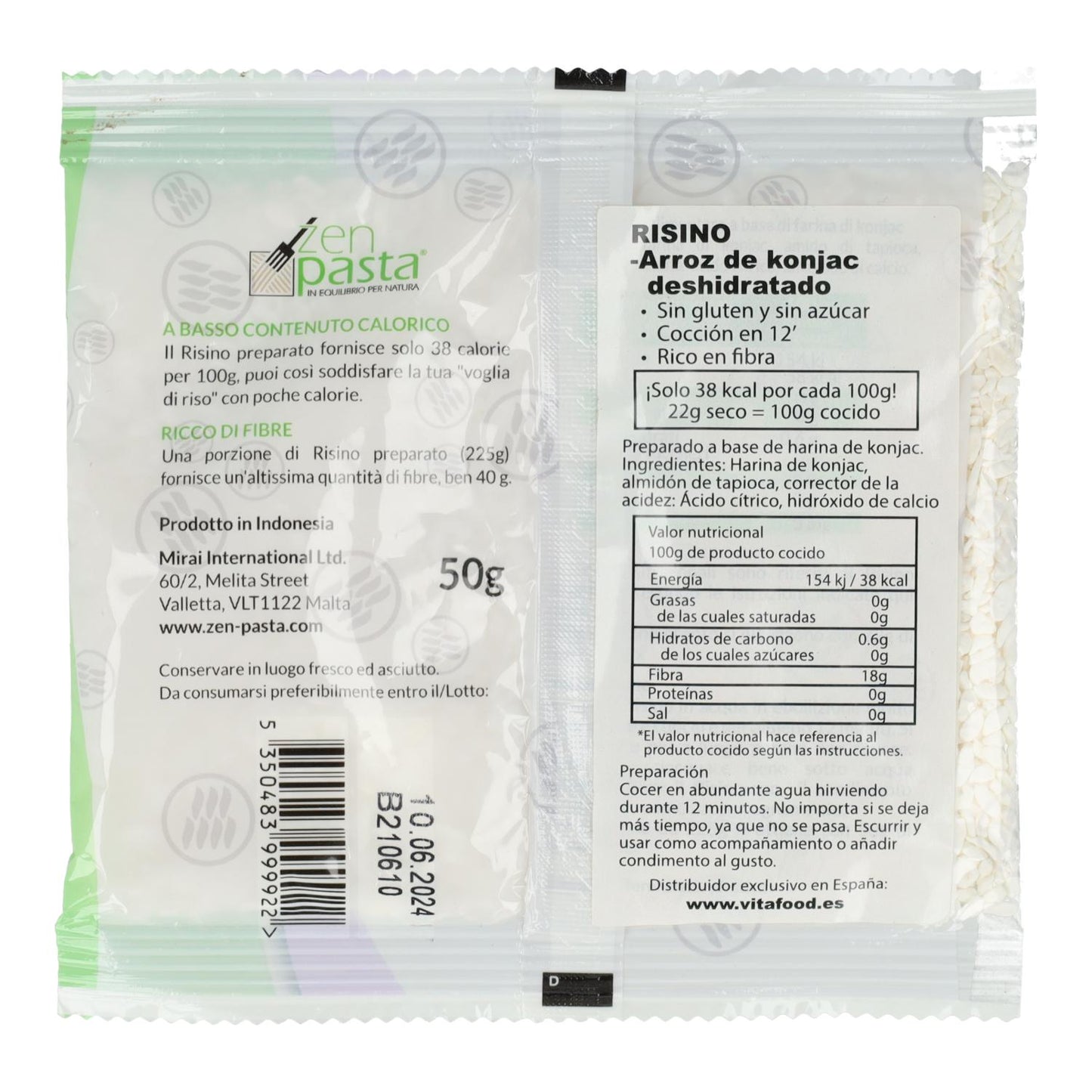 Arroz de Konjac Risino deshidratado Zen Pasta