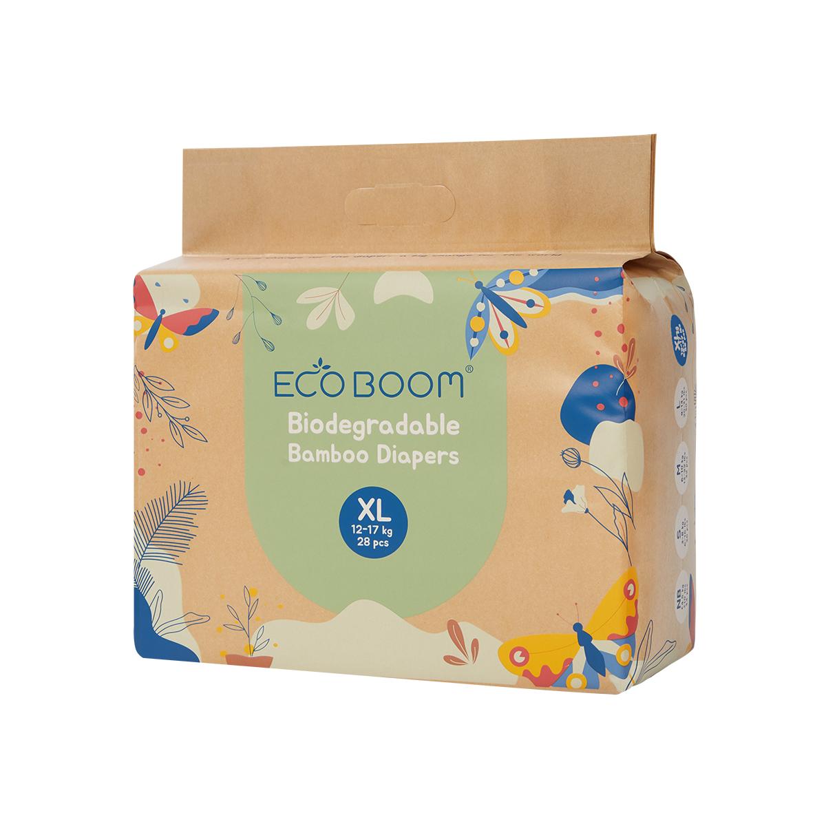 ECOBOOM - Pañal Ecológico de BAMBÚ Eco Boom. 70% Biodegradable, Hipoalergénico (TALLA 5/XL, 12-17 KG, PACK 8 BOLSAS, TOTAL 224 PAÑALES)