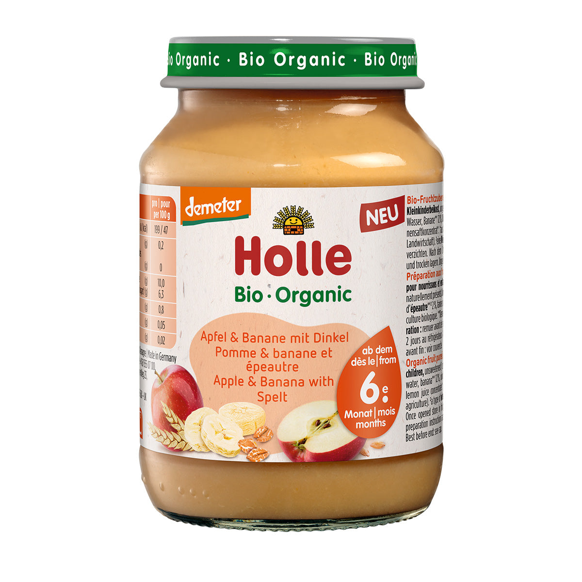 Manzana y plátano con espelta Demeter a partir 6 meses Holle 190g