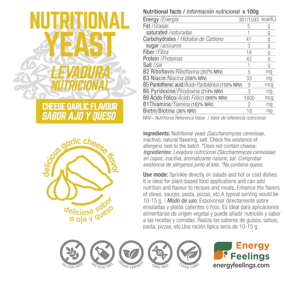 LEVADURA NUTRICIONAL sabor ajo y queso Energy Feelings 250 g