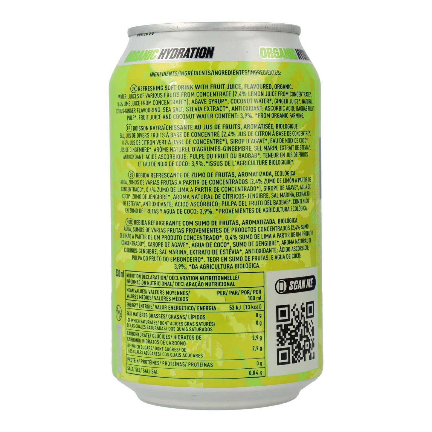 Bebida Isotónica BIO sabor Lima y Limón RAW Lata de 330 ml