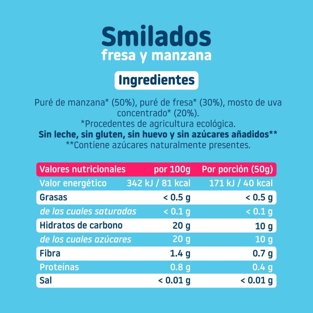 Smilado de Fresa y Manzana ECO, helado flas infantil 100% fruta SMILEAT 250 g