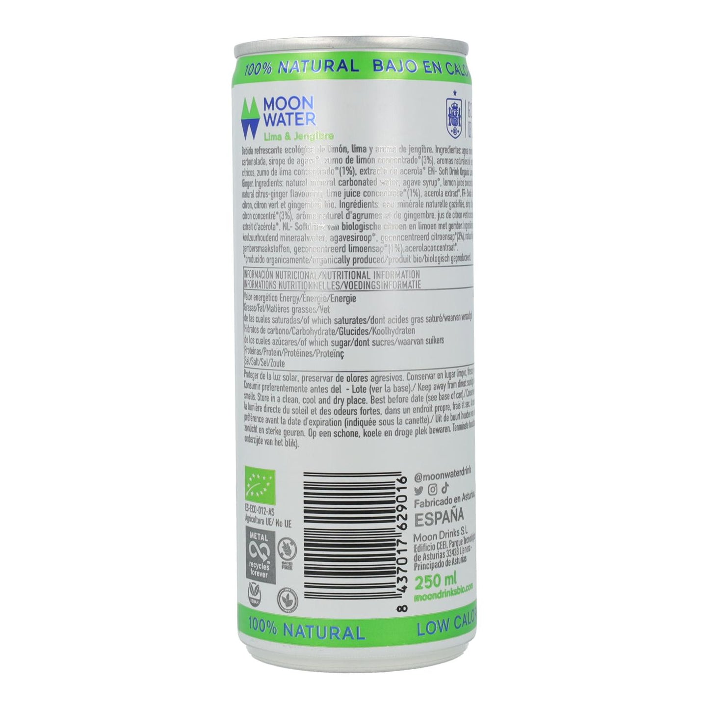 Refresco Lima &  Jengibre Bio Moon Water Lata de 33 cl
