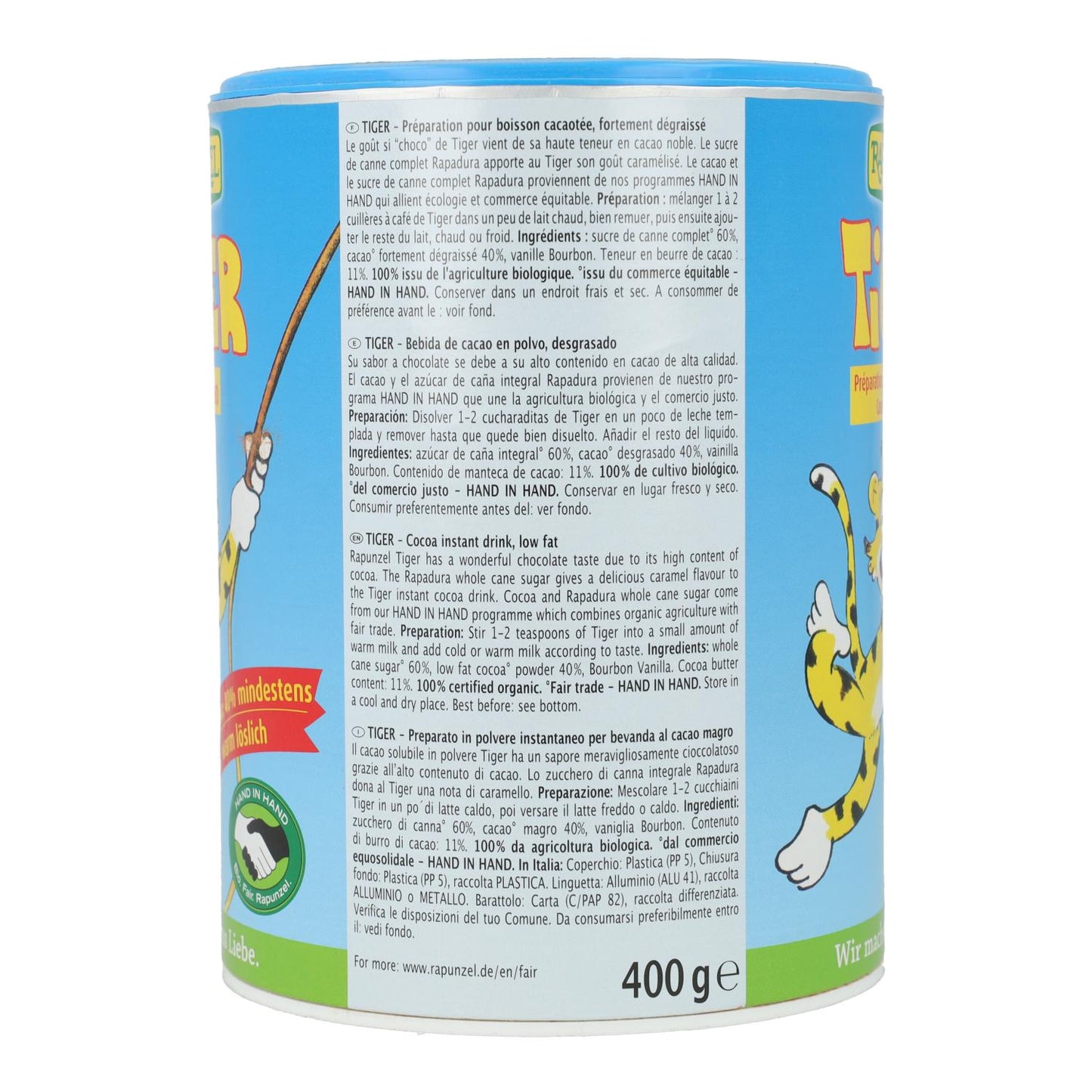 Cacao soluble Tiger Rapunzel, 400 g