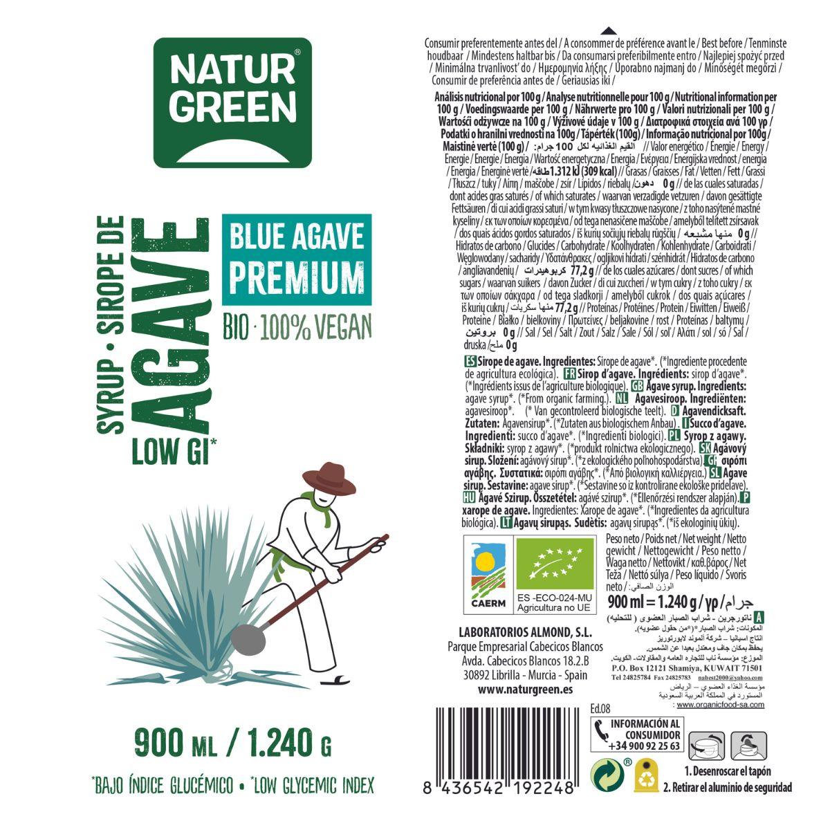 Sirope de Ágave Premium Naturgreen 500 ml