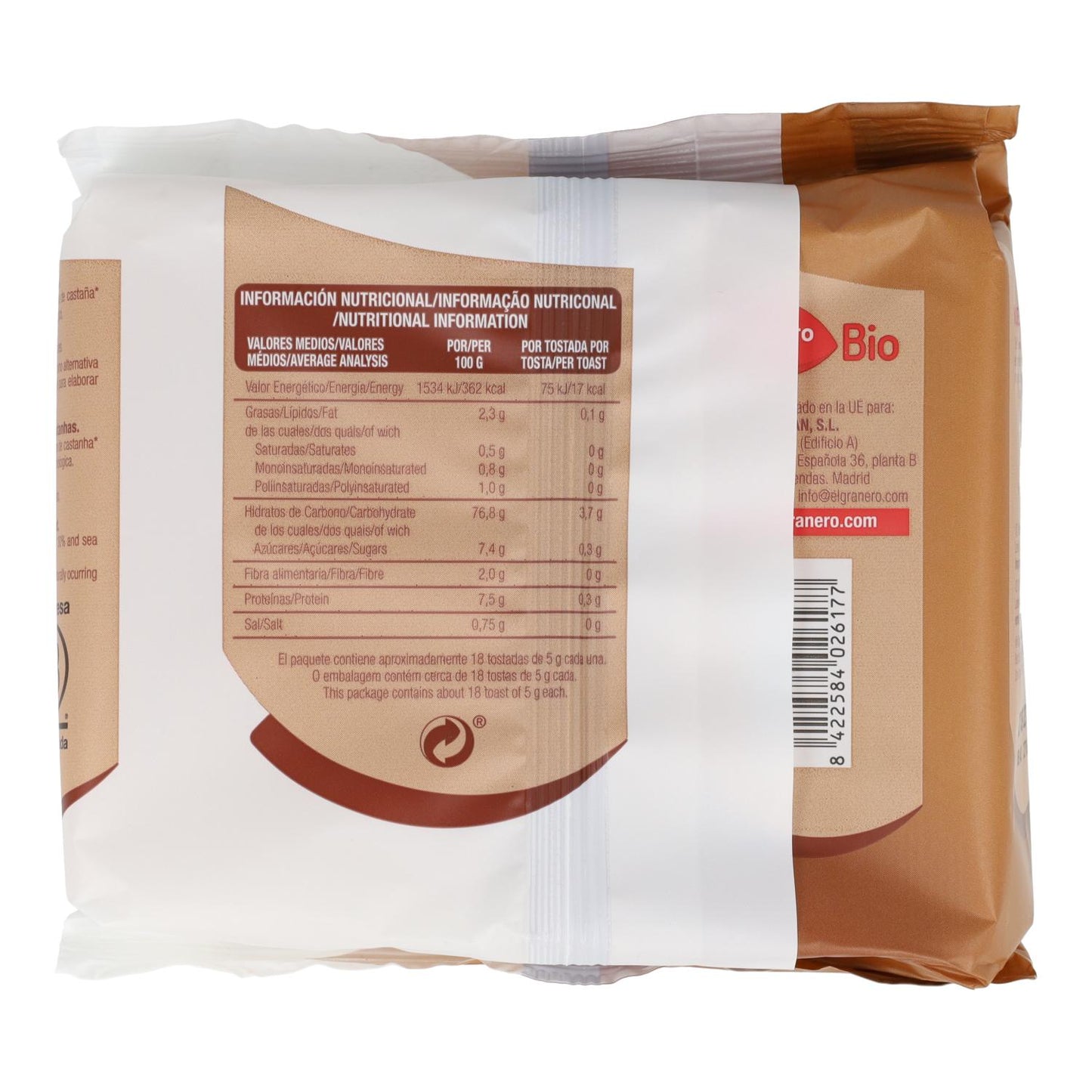 Tostadas de Castaña sin Gluten Bio El Granero, 100 g