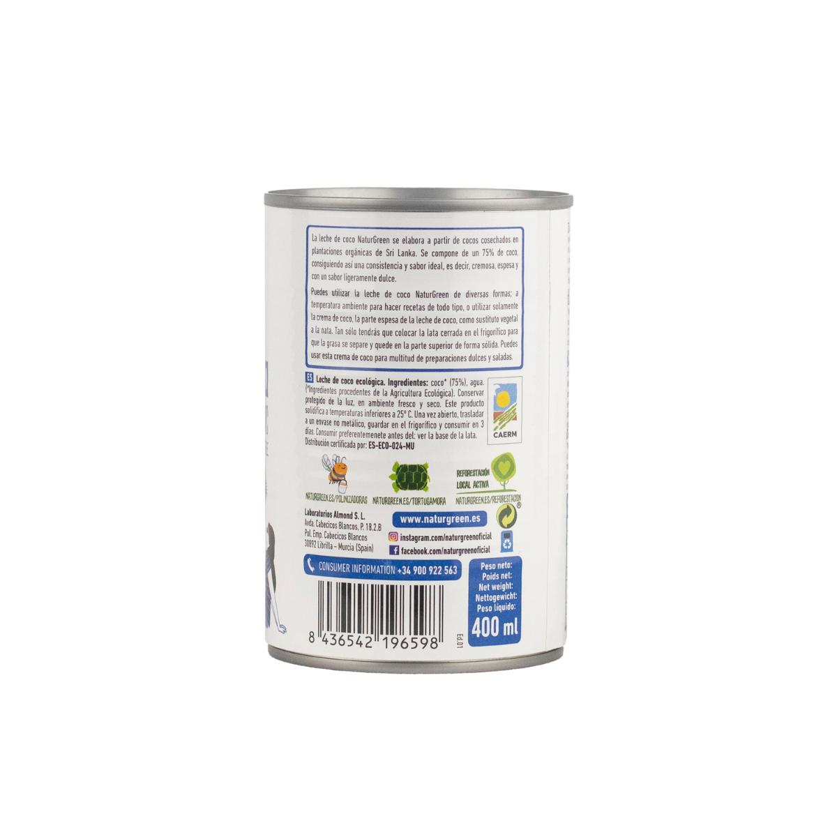 Leche de Coco Bio NaturGreen 400 g / 400 ml