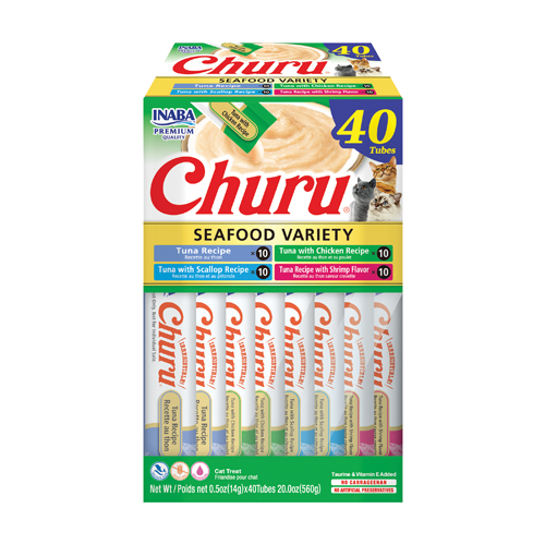 Churu Variedades de atún con marisco Snack cremoso para gatos 40x14 g