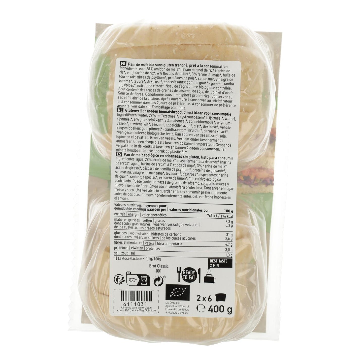 Pan de Molde Rebanadas Blanca Bio Schnitzer 400 g