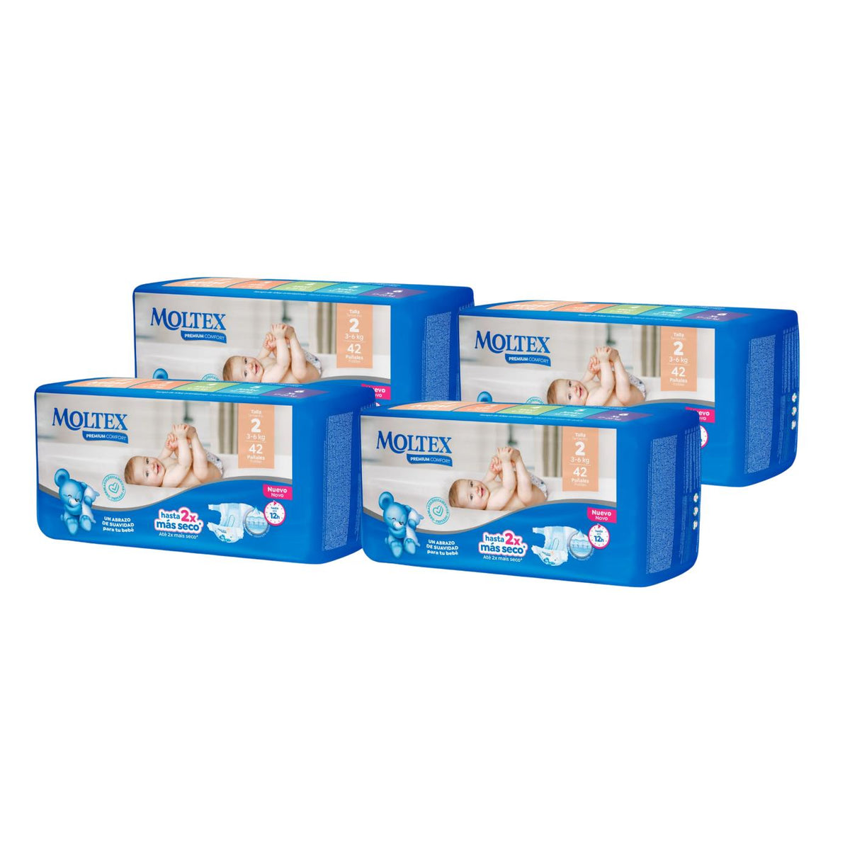Pack 4 x Pañales Moltex Premium Comfort T2 (3-6 kg) 42 Uds
