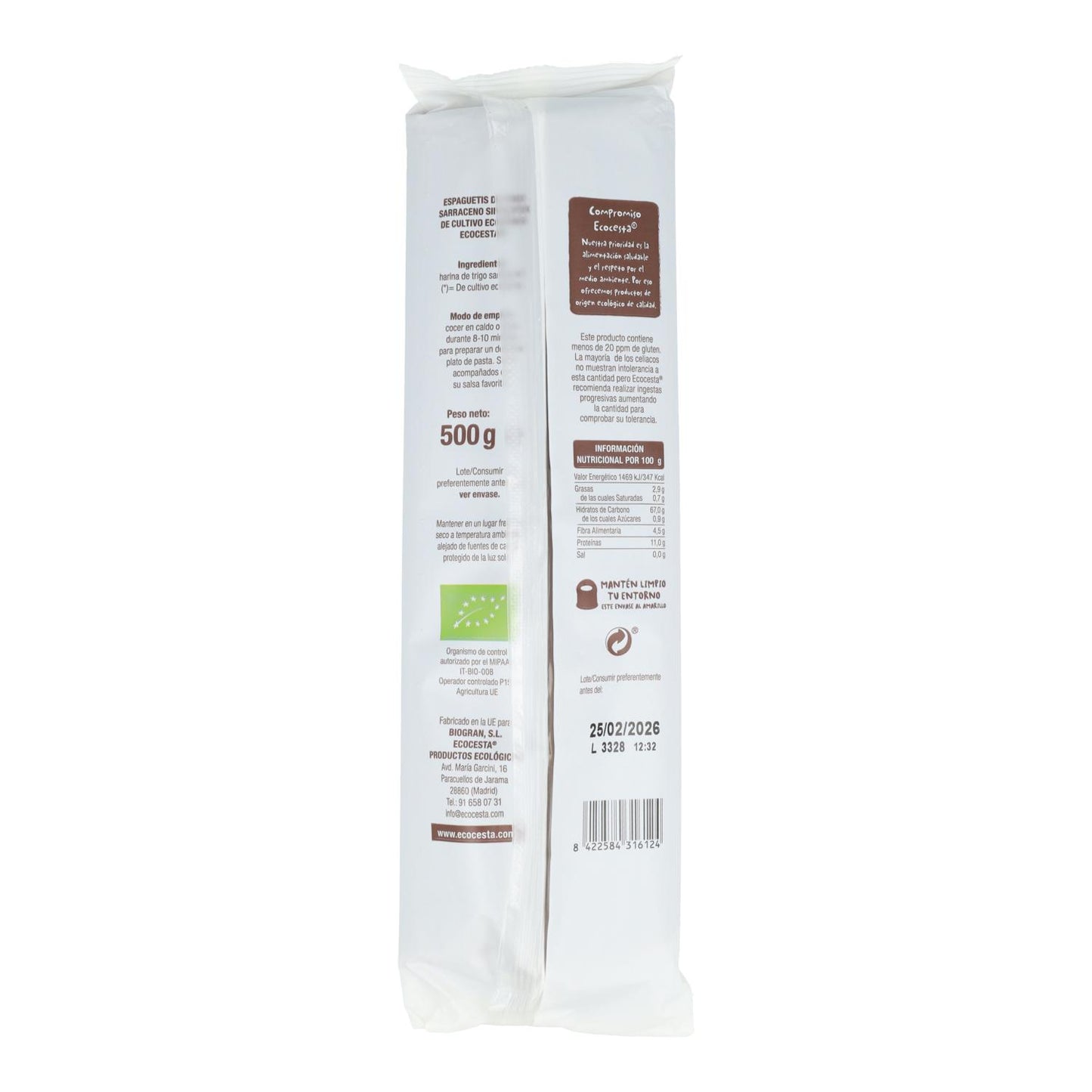 Pack 2x Espaguetis de Trigo Sarraceno sin gluten BIO Ecocesta, 500 g