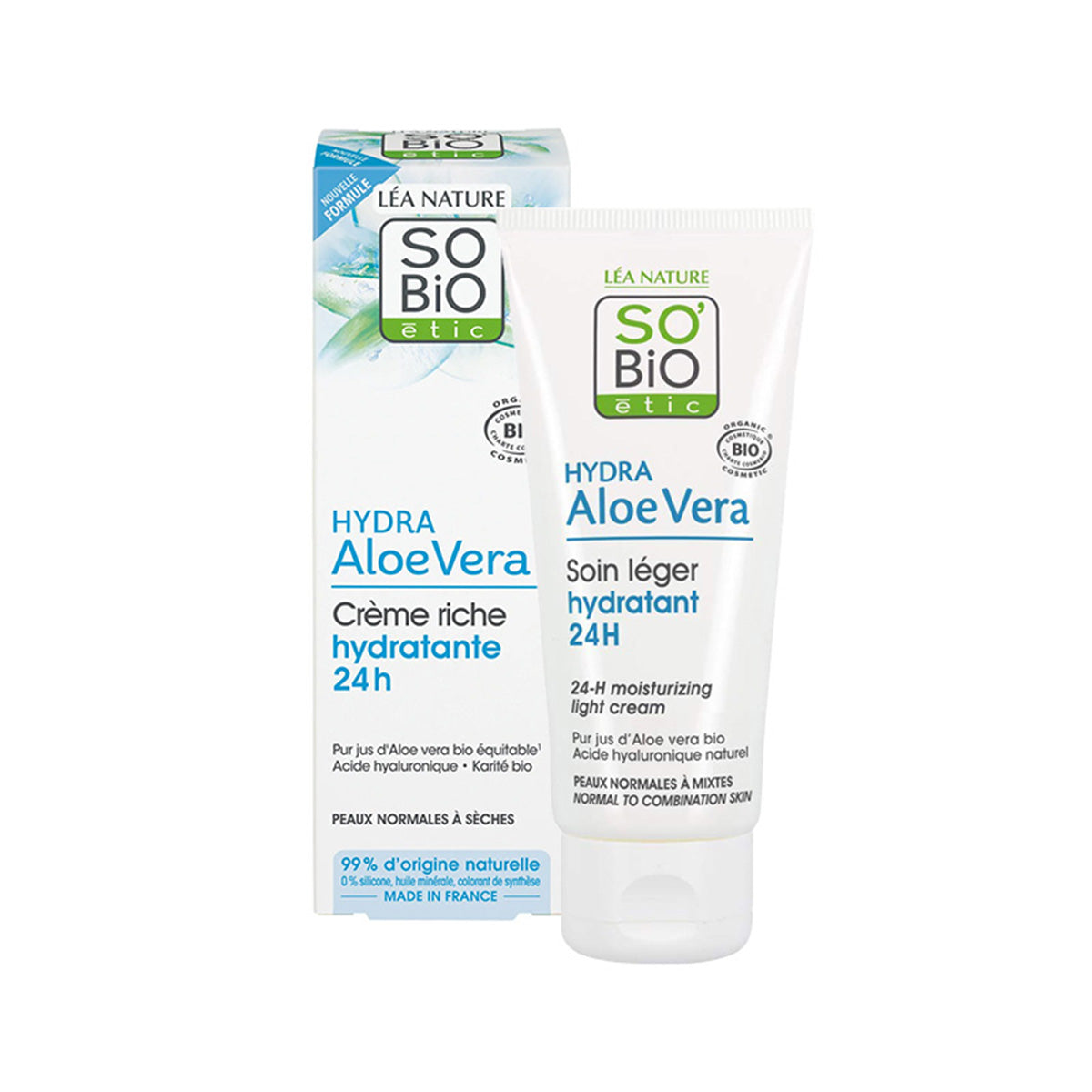 Crema Ligera Hidratante 24 hrs con Ácido Hialurónico & Aloe Vera BIO, SO'BIO, 50ml