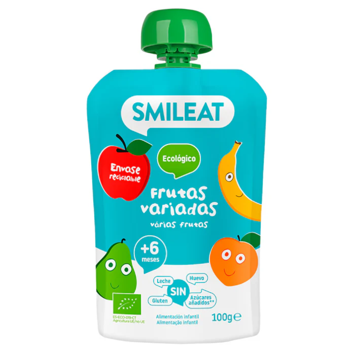 Pack 10 uds Pouches Fruta Variada Ecológico Smileat 100 g