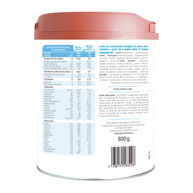 Preparado Lácteo de Continuación Primea 2 (para bebés de 6 a 12 meses) Ecológica Babybio 800g